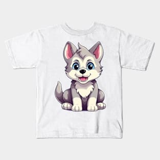 Cute Cartoon Husky Puppy Dog Kids T-Shirt